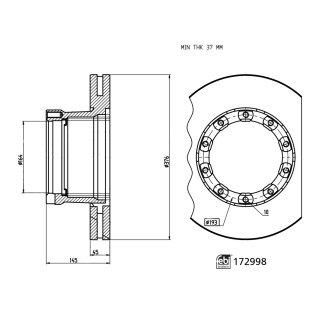 Bremsscheibe mit ABS-Impulsring passend für Sauer Achsen