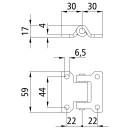 Seitentürscharnier, verzinkt, L 60 mm, B 44/59 mm, H...