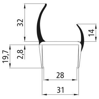 PVC Hart-Weich Profil, grau, 28 mm, L 2700 mm