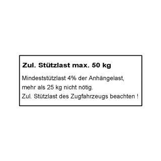 Stützlastschild 50 kg für PKW-Anhänger, 100 x 44 mm, Klebefolie