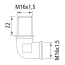 Winkel-Schottstutzen, 90°, M16 x 1,5/M16 x 1,5, Gew.länge 22 mm