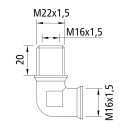 Winkel-Schottstutzen, 90°, M22 x 1,5/M16 x 1,5/M16 x...