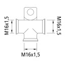 T-Stück mit Befestigungslasche 3-mal M16 x 1,5