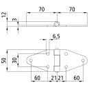 Seitentürscharnier rostfrei, L = 140 mm, B = 50 mm,...