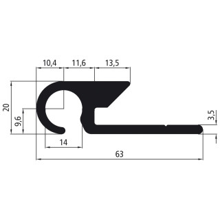 Planen-Spannhaken Aluminium roh, rückwärts einhakend, 3300 mm