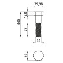 Sechskantschrauben mit Schaft, blank, M 24 x 440