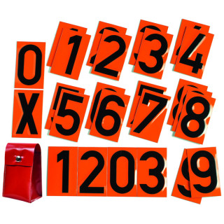 Ziffernsatz, 70 × 117 mm, Stahlblech, Typ I, retroreflektierend RA1/A, orange, 25 Stück Ziffern und X, mit Tasche