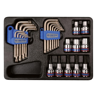 Winkelschraubendreher für Innen-TORX®- und RESISTORX®-Schrauben, Steckschlüsseleinsatz für Außen-TORX®-Schrauben und TORX®-Bit-Steckschlüsseleinsatz-Satz - 26-tlg. KING TONY - 991026PR