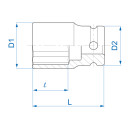 1/2" Kraft-Steckschlüssel, metrisch, lang, dünne Wand - 11 mm KING TONY - 483511M