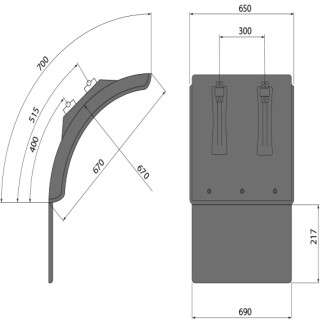 Kotflügel kurz (Viertel) L-PE 65.670.07-IKK AS 217 SG, Lamellen-Spritzschutzsystem, Polypropylen, schwarz