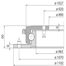 Kugellenkkranz KLK 1100ND, gebohrt, 70 kN, 1102 mm