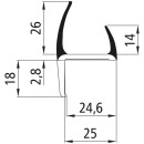 PVC Hart-Weich Profil, grau, 25 mm, Länge 3000 mm