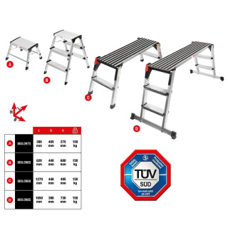 Aluminium-Sicherheits-Laufbühne, L1650xB380xH730mm - KS Tools 800.0985