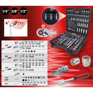 1/4"+3/8"+1/2" Steckschlüssel-Satz, 216-tlg - KS Tools 917.0216