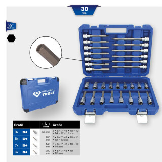 1/2" Bit-Stecknuss-Satz, 30-tlg, Innensechskant-Profil - Brilliant Tools BT022030