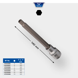 1/2" Innensechskant Bit-Stecknuss, 140 mm lang, 12 mm - Brilliant Tools BT022885