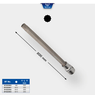 1/2" Vielzahn-Bit-Stecknuss, 200 mm lang, M10 - Brilliant Tools BT022961