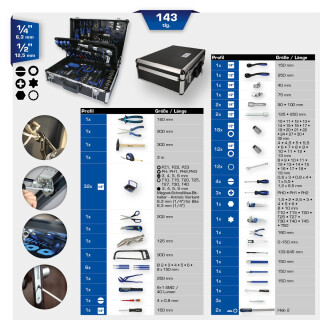 1/4" + 1/2" Universal-Werkzeug-Satz, 143-tlg - Brilliant Tools BT024143