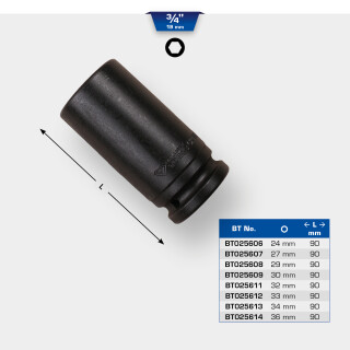 3/4" Kraft-Stecknuss Sechskant, 24 mm, lang - Brilliant Tools BT025606