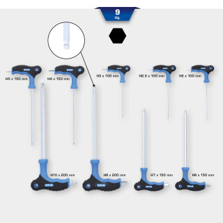 T-Griff-Kugelkopf-Innensechskant-Winkelstiftschlüssel-Satz, 9-tlg - Brilliant Tools BT041100