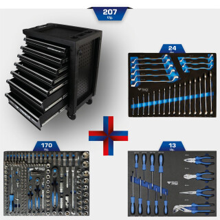 Werkstattwagen mit 7 Schubladen und 207 Werkzeugen - Brilliant Tools BT153207