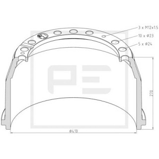 Bremstrommel Bremsengröße 410 x 160 passend für MERCEDES-BENZ