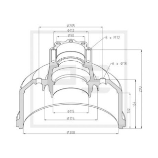 Bremstrommel - Nabe Bremsengröße 308 x 120 passend für MERCEDES-BENZ