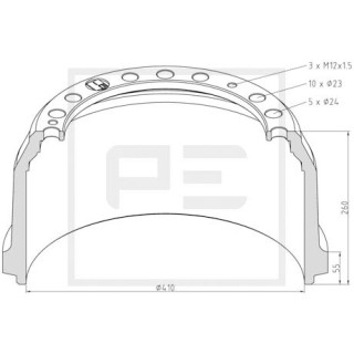 Bremstrommel Bremsengröße 410 x 180 passend für MERCEDES-BENZ