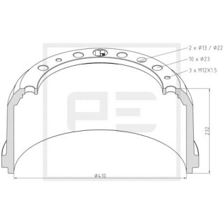 Bremstrommel Bremsengröße 410 x 180 passend für MAN