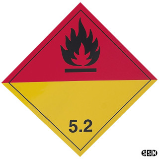 Gefahrzettel Klasse 5.2 Organische Peroxide Folie weiß Passend für Rahmen G 2101F, 2301, 2302/0.8 selbstklebend